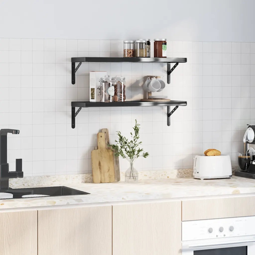 vidaXL Mensole a Muro 2 pz 75x23,5 cm Nero in Acciaio Inossidabile