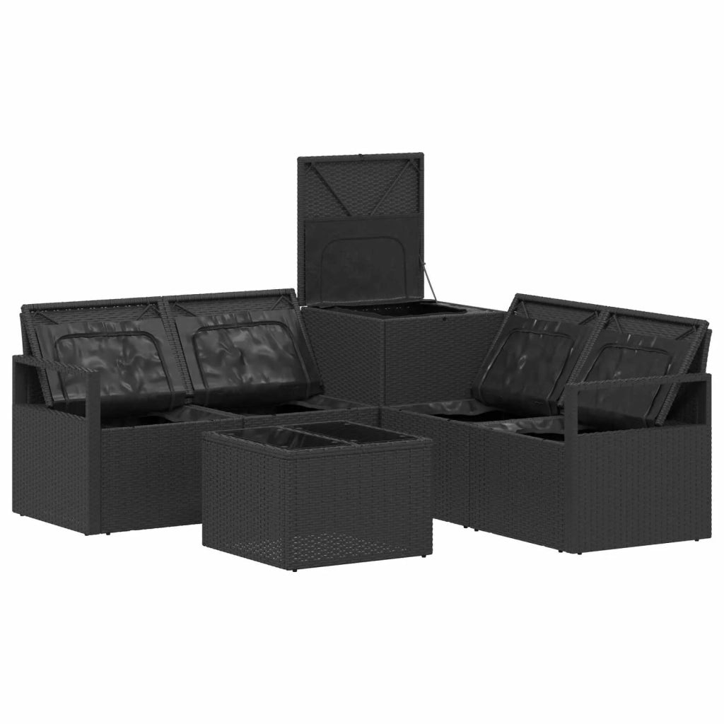 Set di divani 6 pz Nero Rattan sintetico e Acciaio 3447229