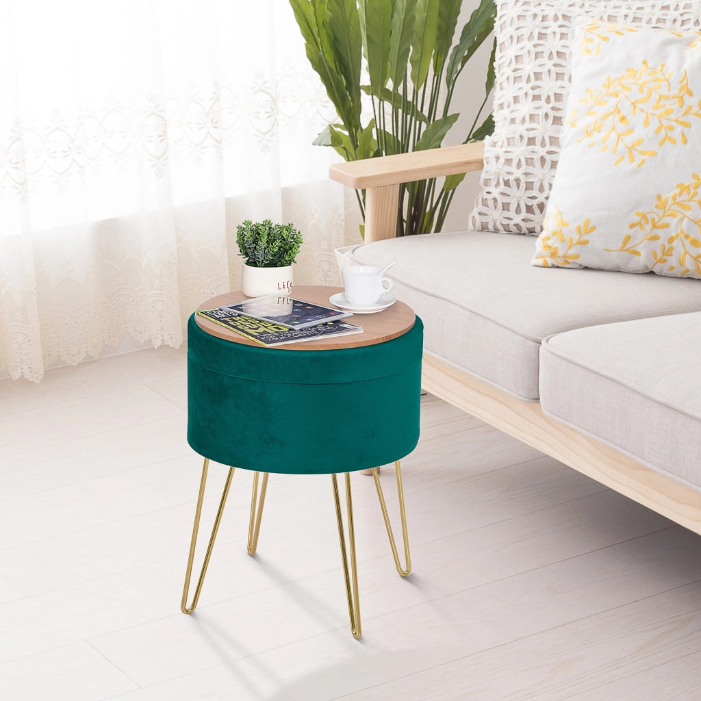 Pouf Tavolino Contenitore in Legno e Velluto Verde ¨C zephmum