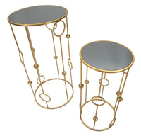 Set 2 Tavolini Cage Ø50 cm e Ø40 cm in Ferro e MDF Oro