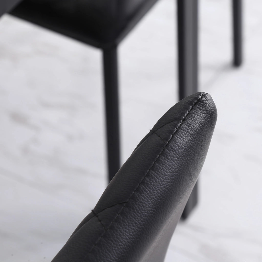 Set 4 Sedie da Pranzo in Similpelle con Cuciture a Rombi e Gambe in Metallo, Nero ¨C Zephmum ¨C 4 Pezzi