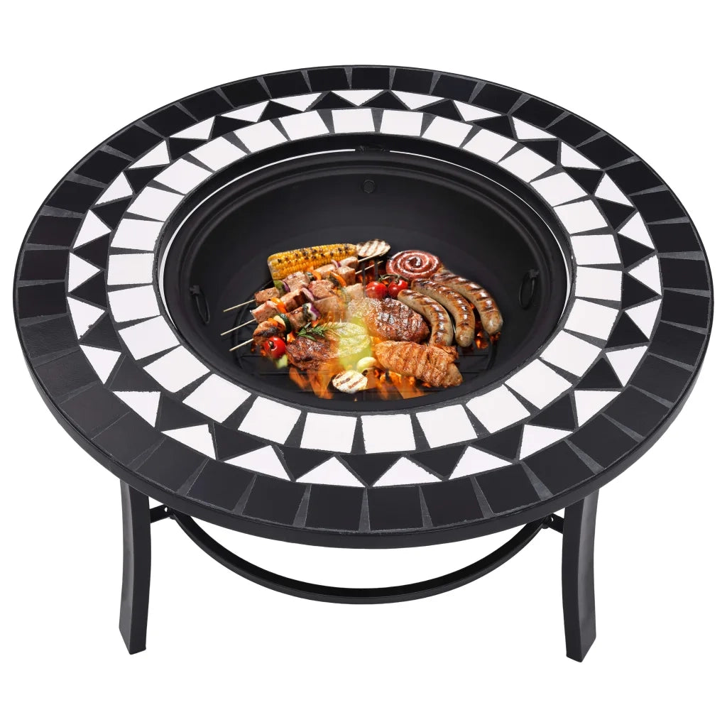 Braciere con Mosaico Nero e Bianco 68cm in Ceramica CFW5036400