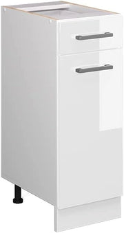 Base universale R-Line, Bianco lucido, 30 cm con cassetto, senza piano di lavoro, adatto per essere riposto in modo salvaspazio nelle cucine componibili