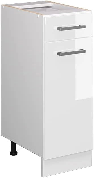Base universale R-Line, Bianco lucido, 30 cm con cassetto, senza piano di lavoro, adatto per essere riposto in modo salvaspazio nelle cucine componibili