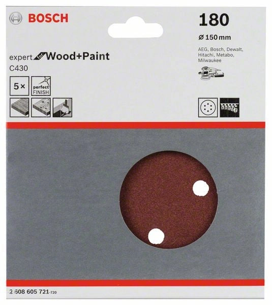 2608605721 - Foglio abrasivo C430, confezione da 5 pz. 150 mm, P180