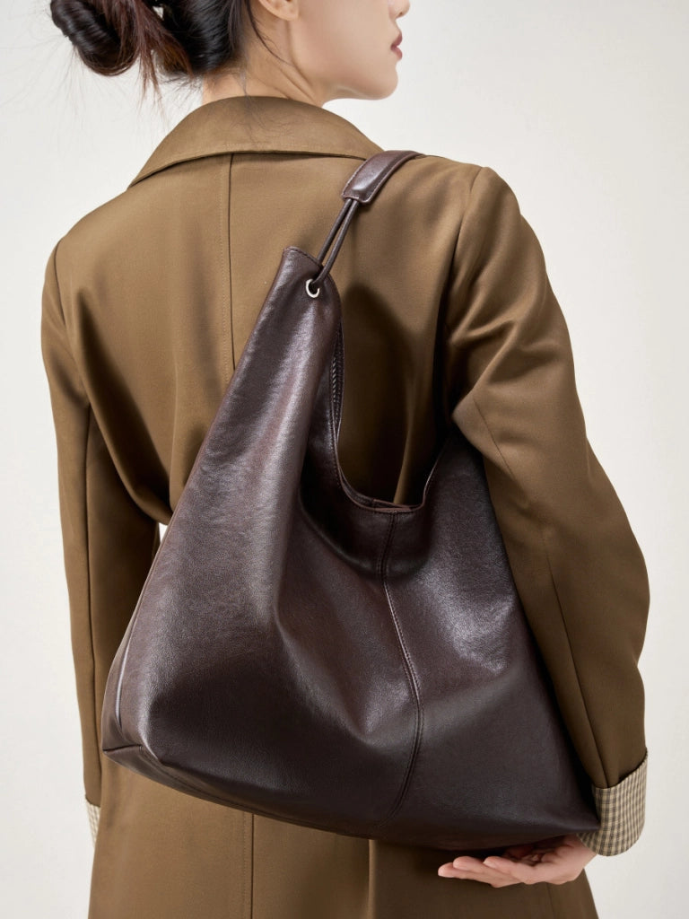 Borsa a mano da donna in vera pelle, marrone.