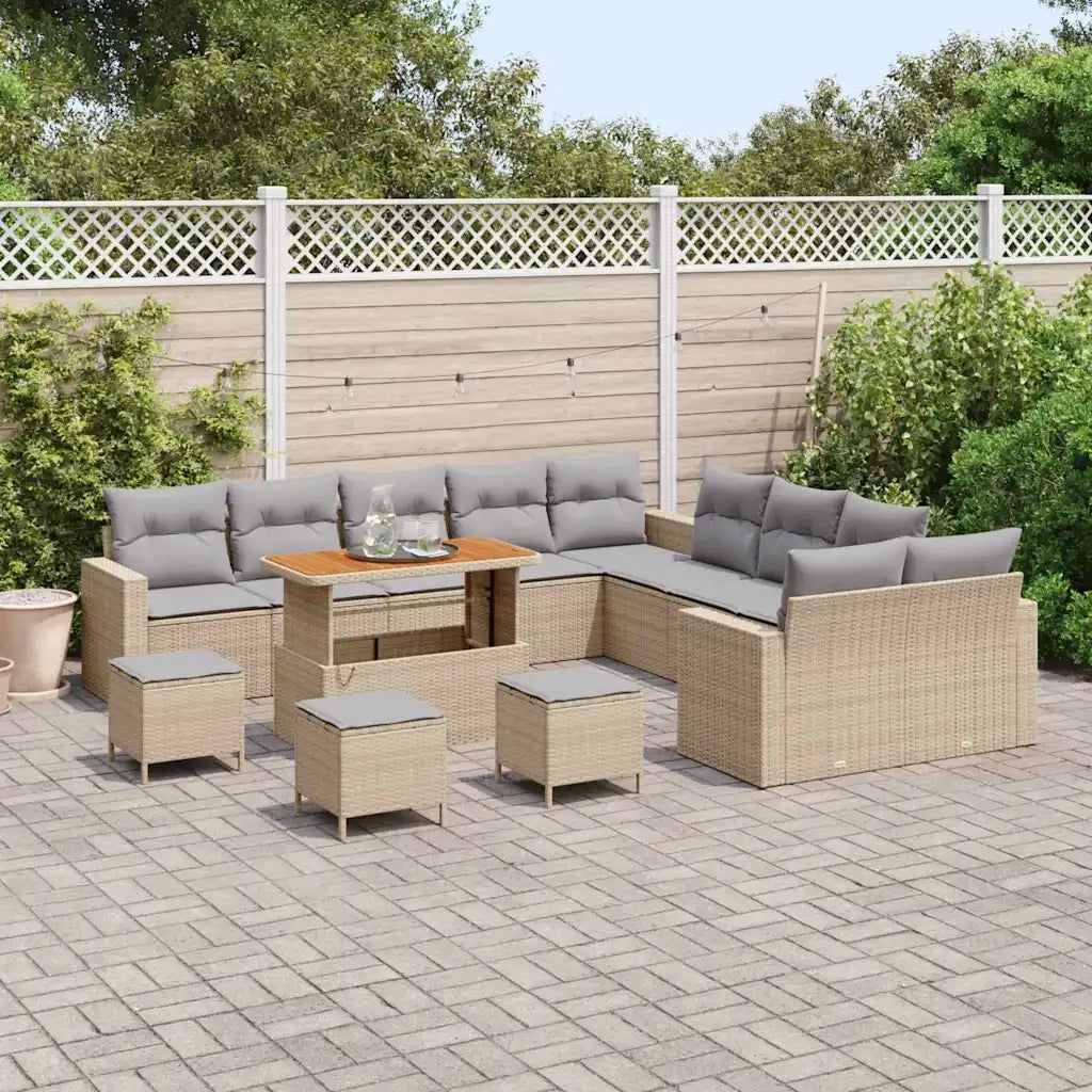 Set Divano da Giardino 14 pcs Beige polyrattan