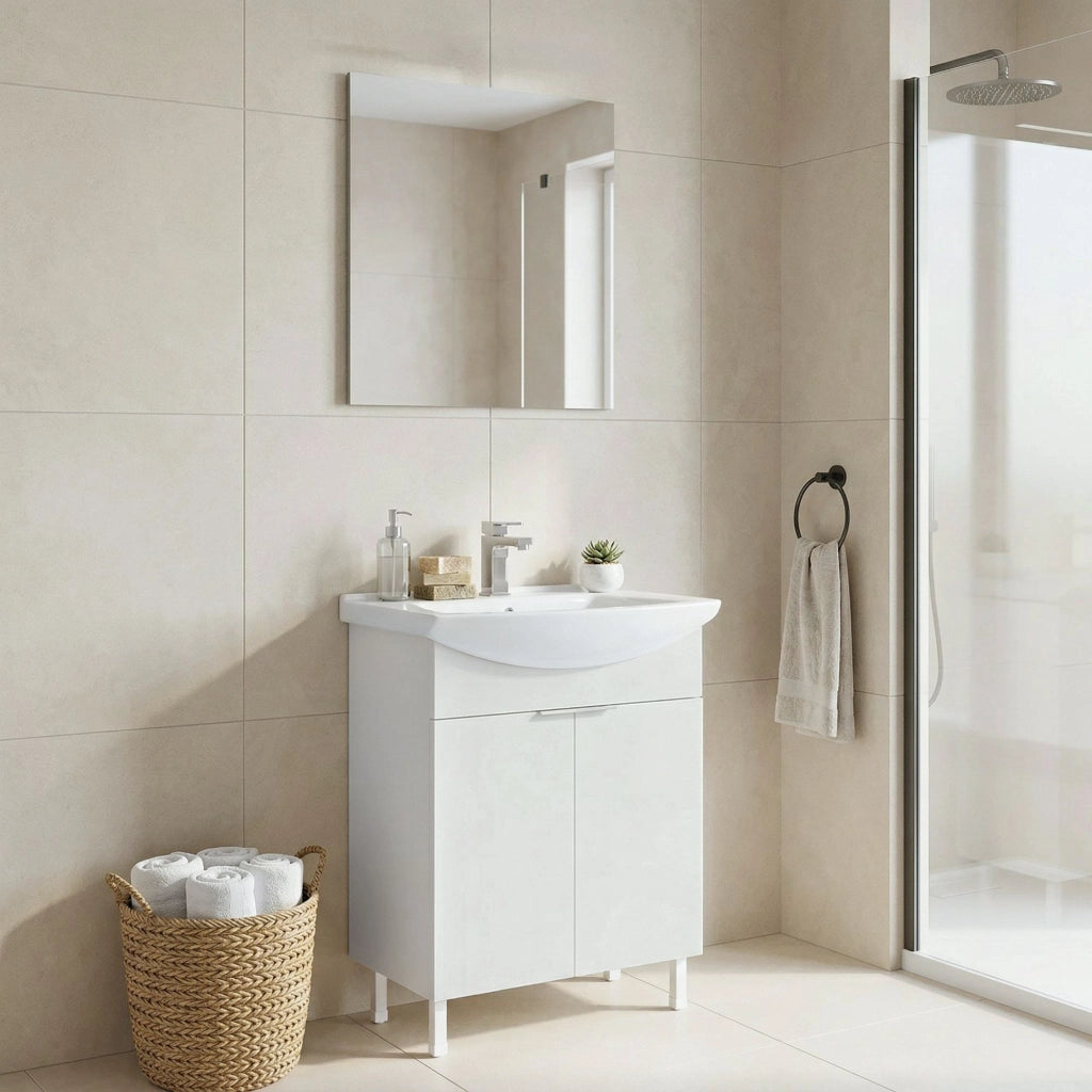 Set mobile lavabo con specchio (2 pezzi) "Purus 65" - 65 x 50 x 83 cm - Bianco