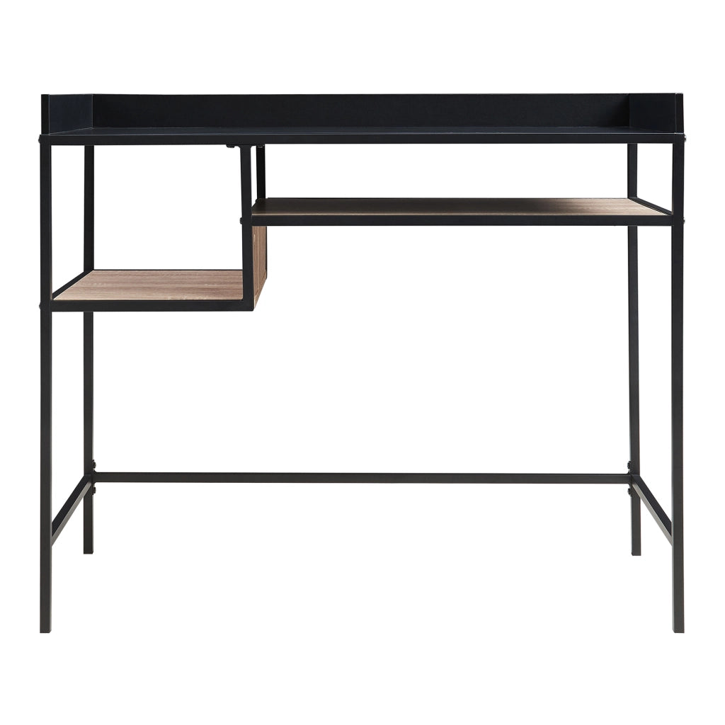 Scrivania Belana con Piano 100 x 43 cm e Scomparti Aperti - Nero / Effetto Rovere [en.casa]