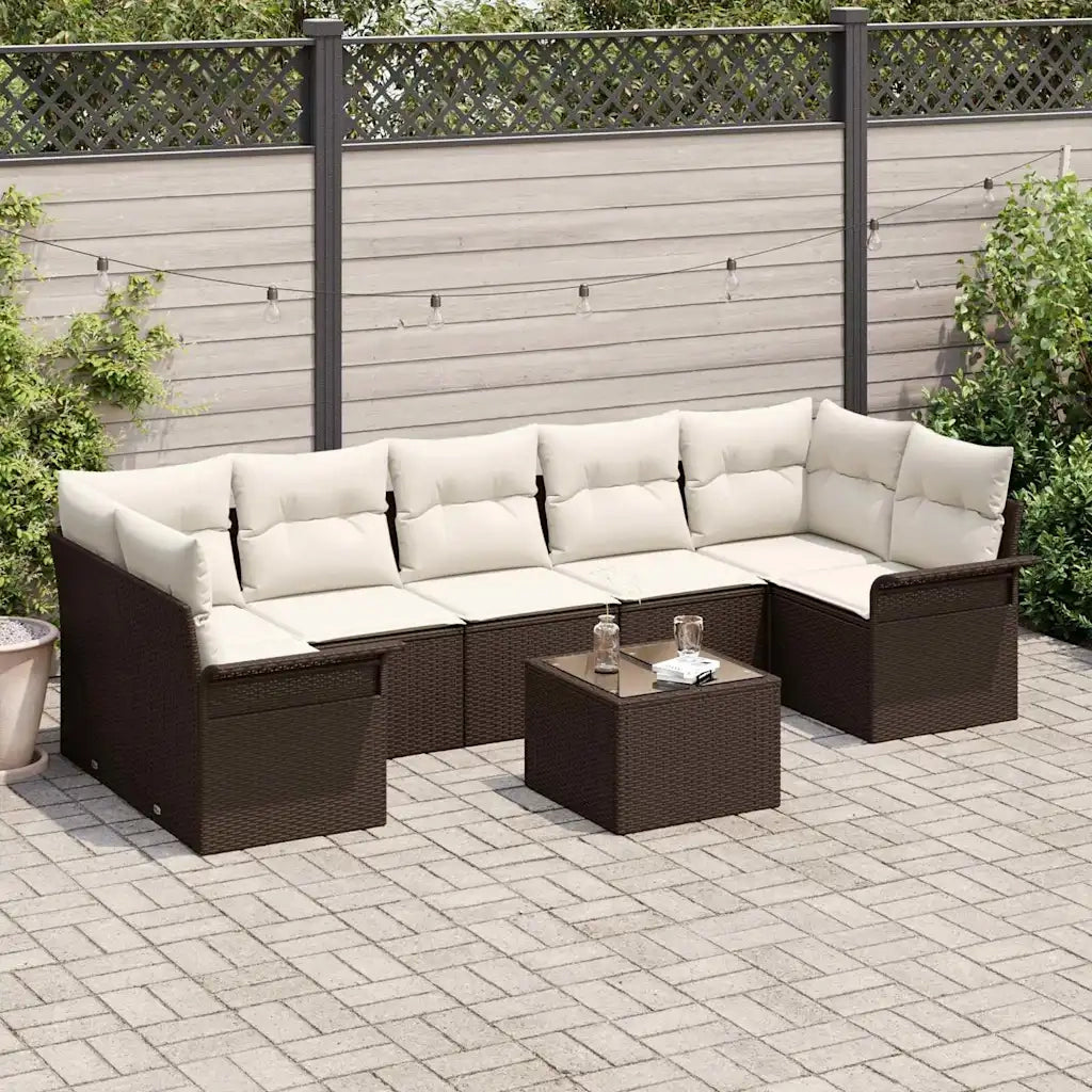 Set Divano da Giardino con cuscino 8 pcs Marrone polyrattan 3345278
