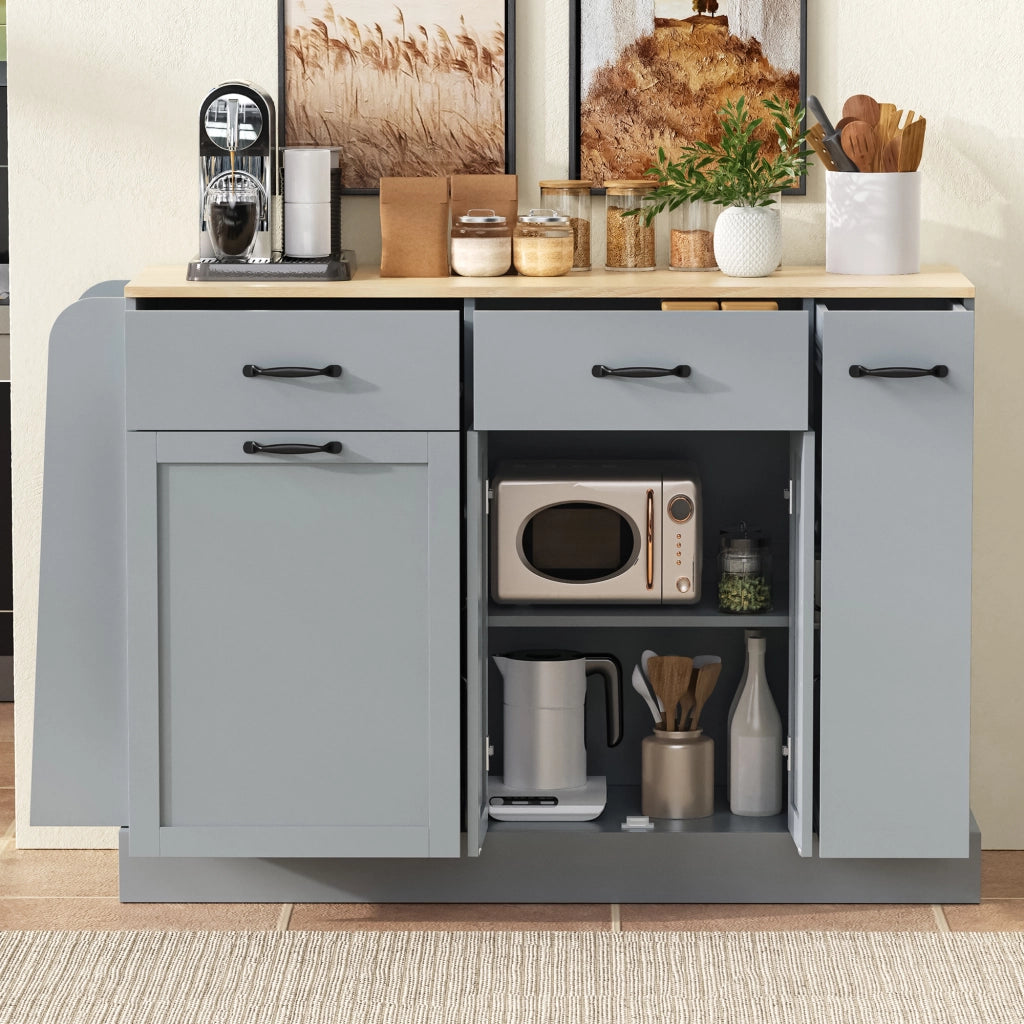 Credenza con vani aperti e scomparto per bidone - per cucina e sala da pranzo - 133.5×40×86 cm - grigio