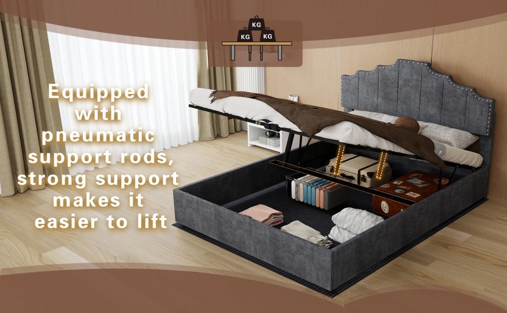 DESMIU Letto 140 × 200 cm 2 posti con testiera geometrica e materasso incluso, in velluto grigio