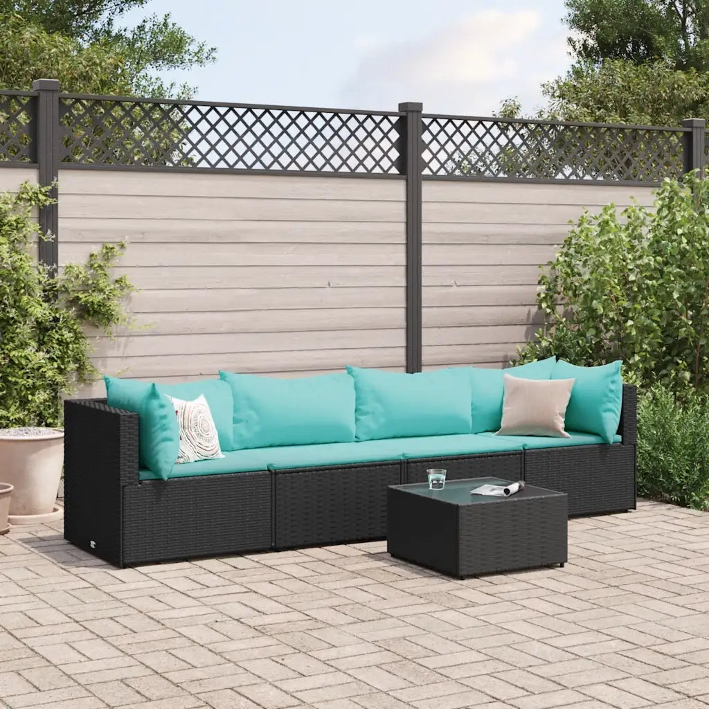 Set Divani da Giardino 5 pz con Cuscini Nero in Polyrattan 3308012