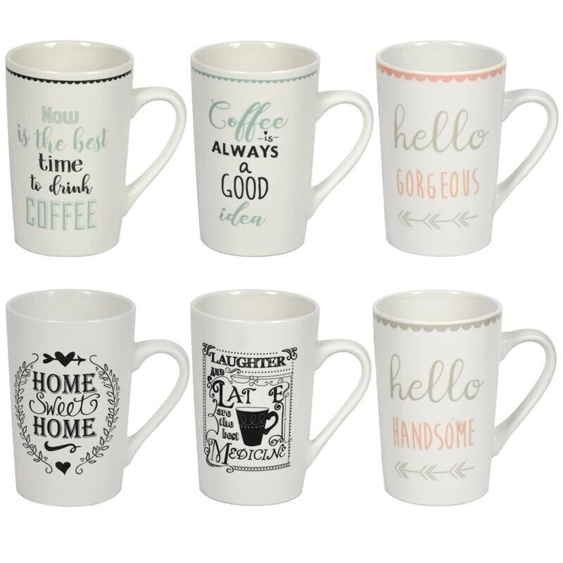SET 6  MAUR'Y S MUG LOVE TAZZA PER COLAZIONE DA 400 ML IN FANTASIA ASSORTITA