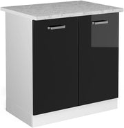 Mobile lavello cucina R-Line, Nero lucido, 80 cm, PL Marmo, per la libera combinazione all'interno di sistemi cucina modulari