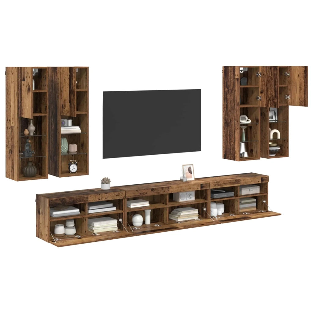 Set di Mobiletto da TV a Parete 7 pcs Legno vecchio 3402797