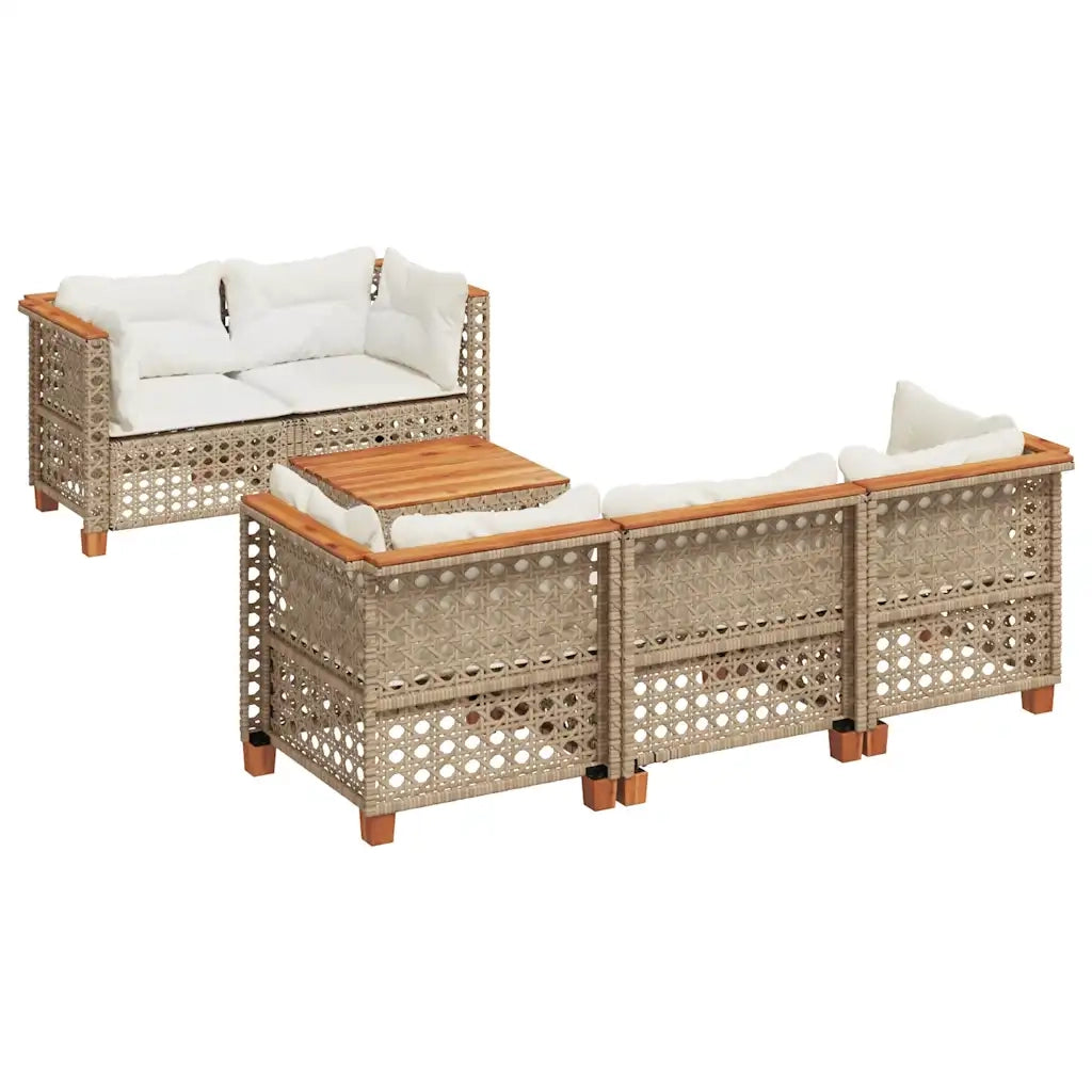 Set Divano da Giardino 6 pz con Cuscini Beige in Polyrattan 3261736