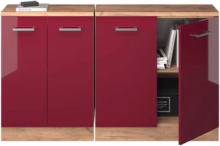 Set di mobili sottotetto Rion, Rosso lucido, 140 cm Set di 2 carcasse armadio profondità 60 cm, adatto per il salvaspazio sotto tetti spioventi