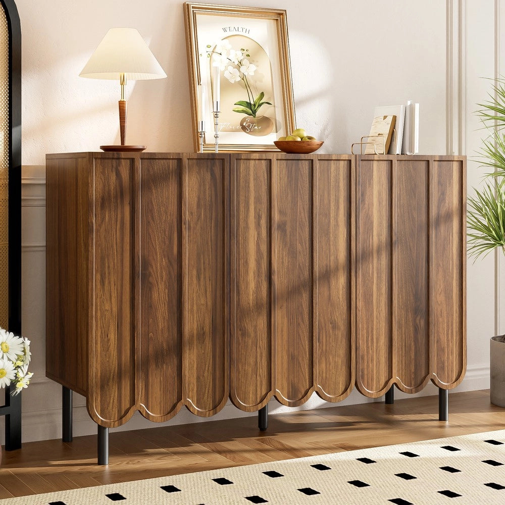 Credenza Moderna con Ante Ondulate ¨C MINIMAL ¨C Legno, Ripiani Regolabili, 120x35x80 cm