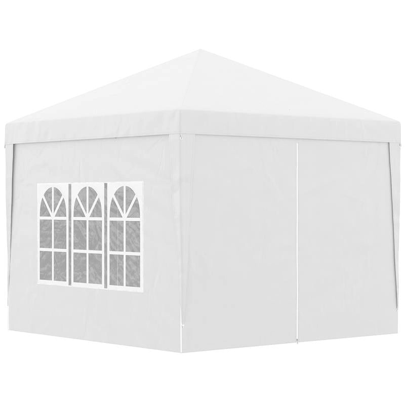 GAZEBO PIEGHEVOLE E IMPERMEABILE CON PANNELLI LATERALI IN ACCIAIO E TESSUTO OXFORD 2.95X2.95X2.58 CM BIANCO
