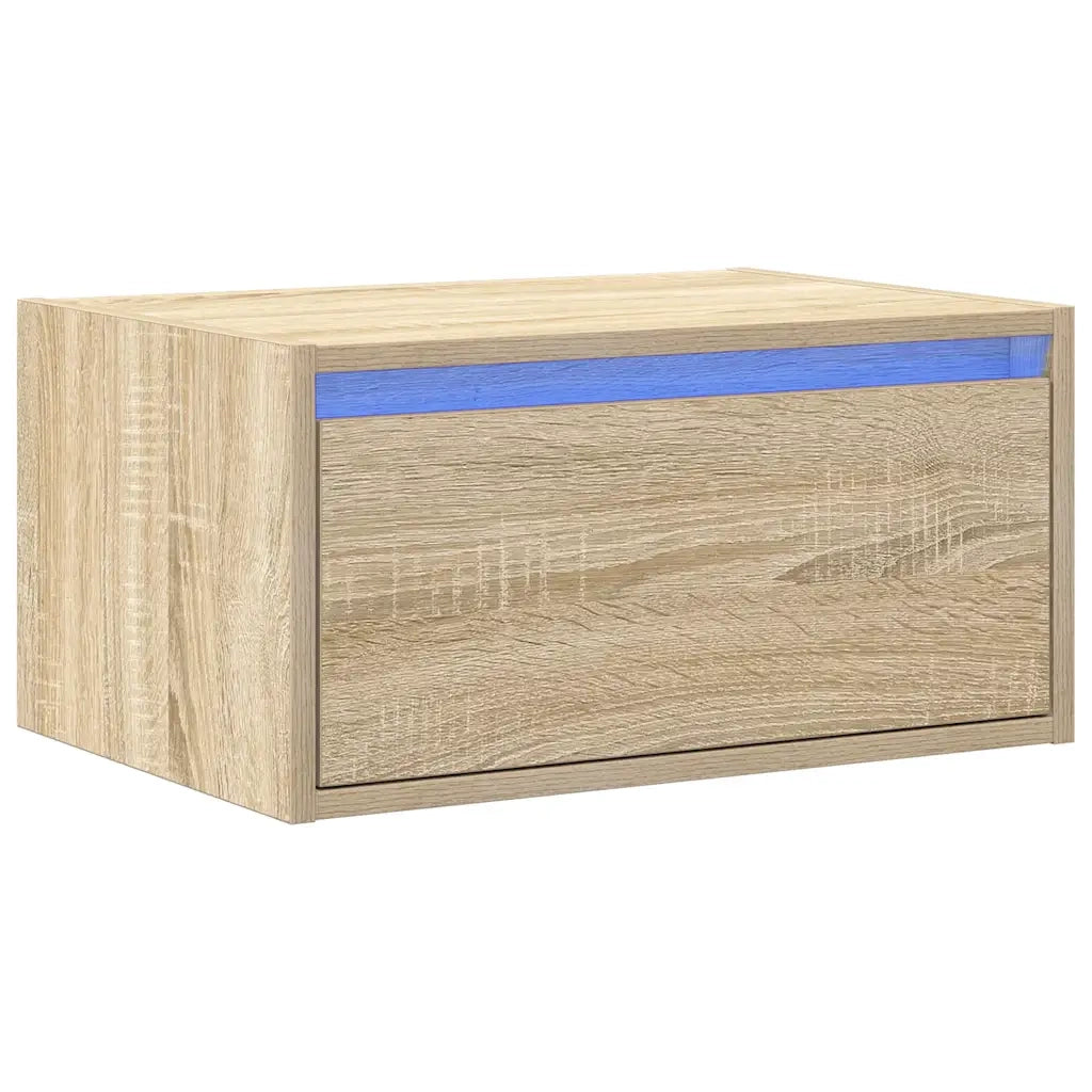 Comodino | Armadio da Notte | Mobiletto da notte a Parete con luci LED Rovere Sonoma
