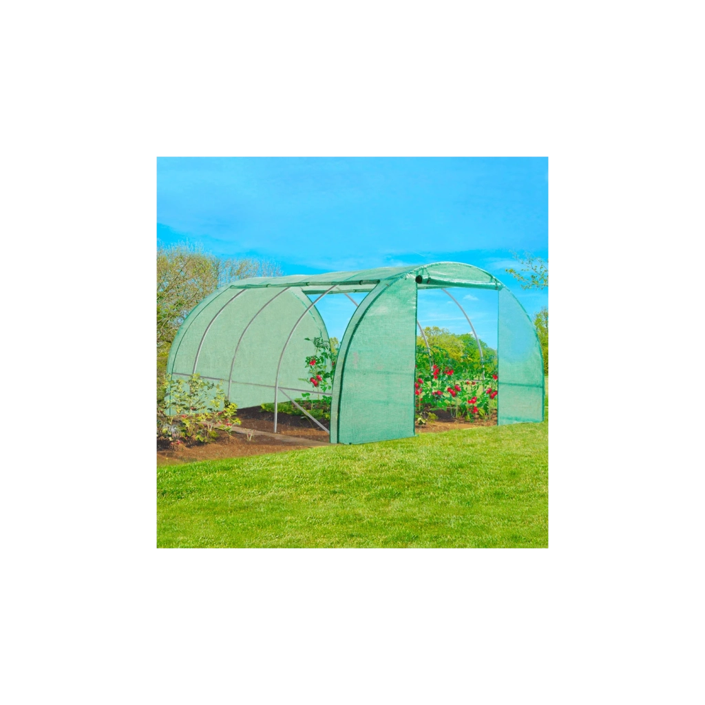 IDMarket - Serra da giardino a tunnel da 12 m², 4 x 3 x 2 m, in acciaio zincato + telo anti-UV con porta e finestre ZEBRA verde, per tutte