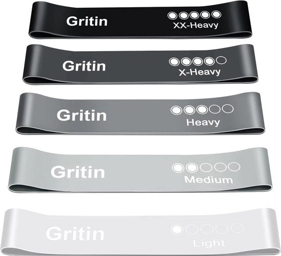 Set di cinque cinture di resistenza, cintura di fitness, cintura di ginnastica, 100% lattice, cintura Theraband con manuale e borsa portacintura per la costruzione muscolare, yoga, crossfit, ginnastica ecc.