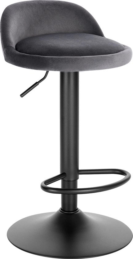 Set di 2 sedute da bar con schienale - Telaio in velluto - Sedute ergonomiche - Cucina - Grigio - Regolabile in altezza - Altezza seduta 61-82cm