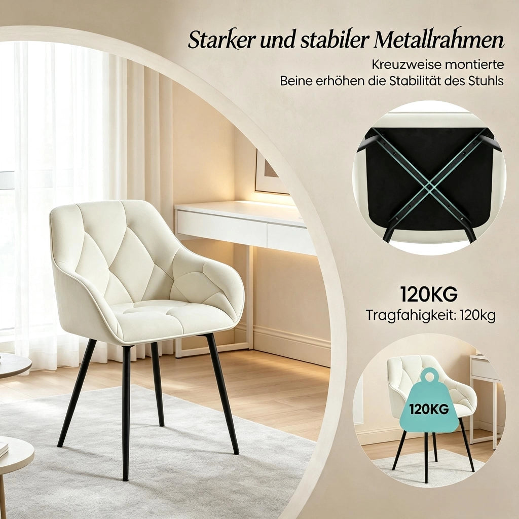 SEDIA Set da 2 pezzi 45,5x45x83,5 cm Velluto Crema Metallo