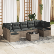 Set Divano da Giardino  con Cuscini Grigio in Polyrattan