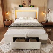 LETTO Contenitore idraulico 90x200 cm Beige in lino con materasso incluso