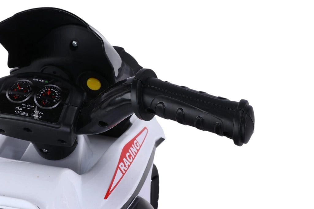 Moto Elettrica per Bambini 6V 3 Ruote con Suoni e Luci Bianco