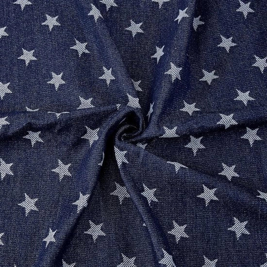 Tessuto Denim Jacquard a Stelle - 1,8 x 1 m - Materiale da Sarto - Progetto di Abbigliamento - Fai da Te Ricamo - 0,8 mm Spessore - Tessuti