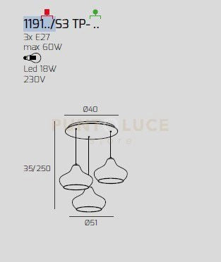 SOSPENSIONE OTTONE SATINATO 3 LUCI TONDA VETRI (1 X PICCOLO AM + 1 X PICCOLO RU + 1 X PICCOLO ZA) 1191OS-S3 TP-MC