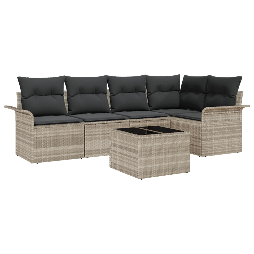 Set Divano Giardino 6 Pezzi con Cuscini Grigio Polyrattan