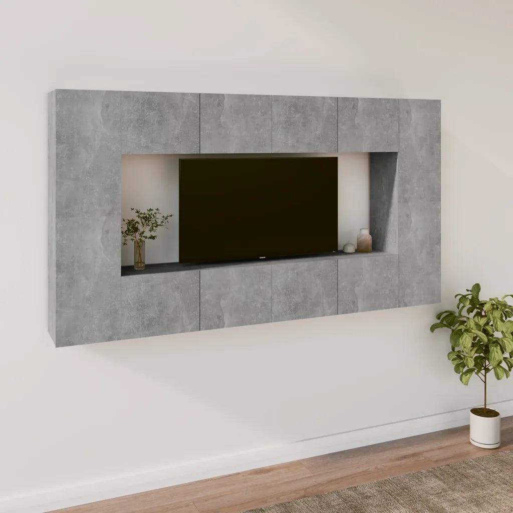 Set Mobili Porta TV 8pz Grigio Cemento in Legno Multistrato 3114289