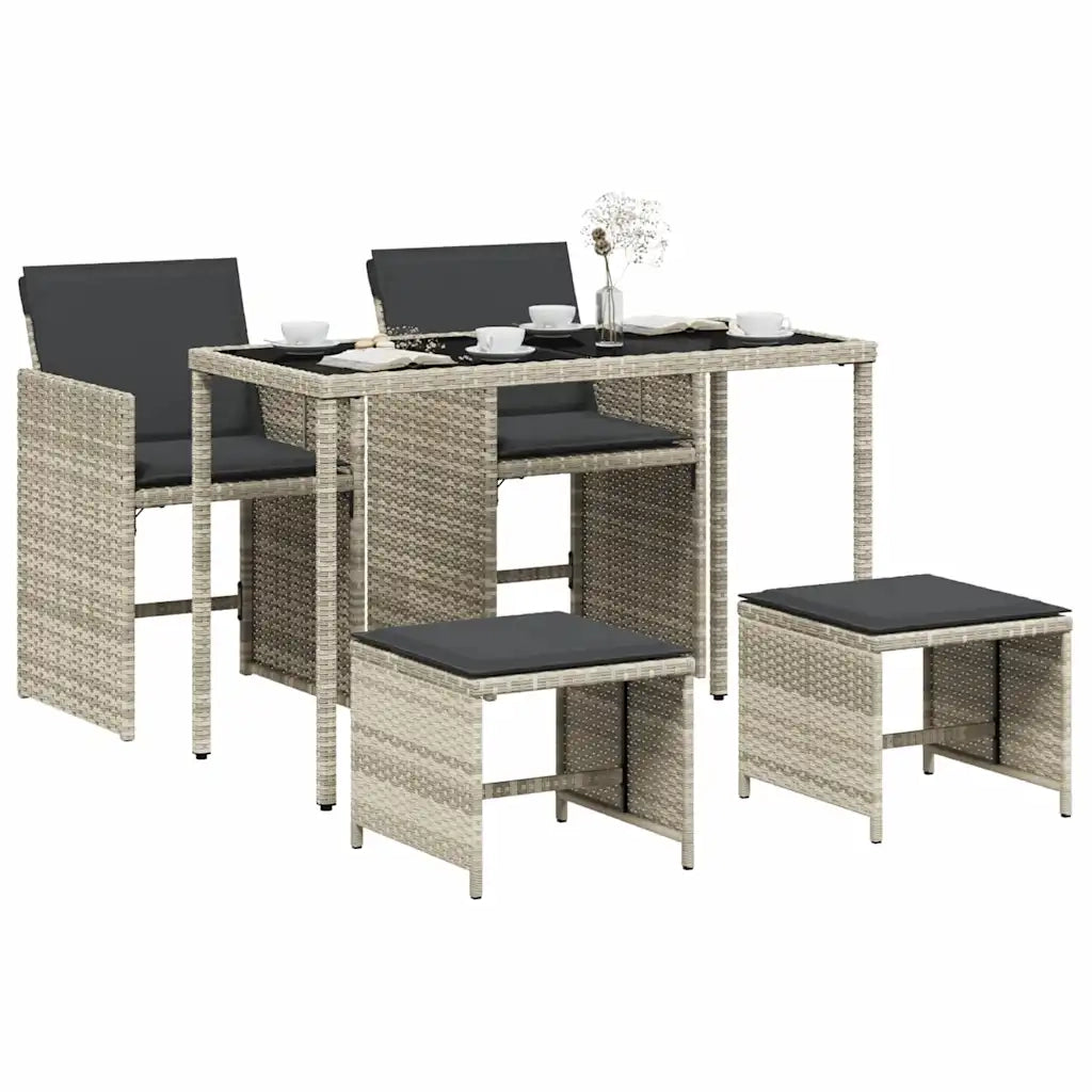 Set Pranzo da Giardino 5pz | Set Salotto da Giardino con Cuscini Grigio Chiaro Polyrattan
