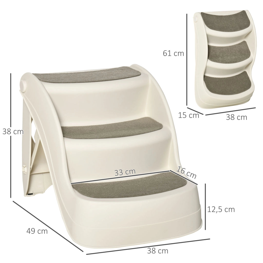 Scalino per Letto 3 Gradini Pieghevole per Cani Gatti ¨C Zephmum ¨C Crema 49x38x38 cm
