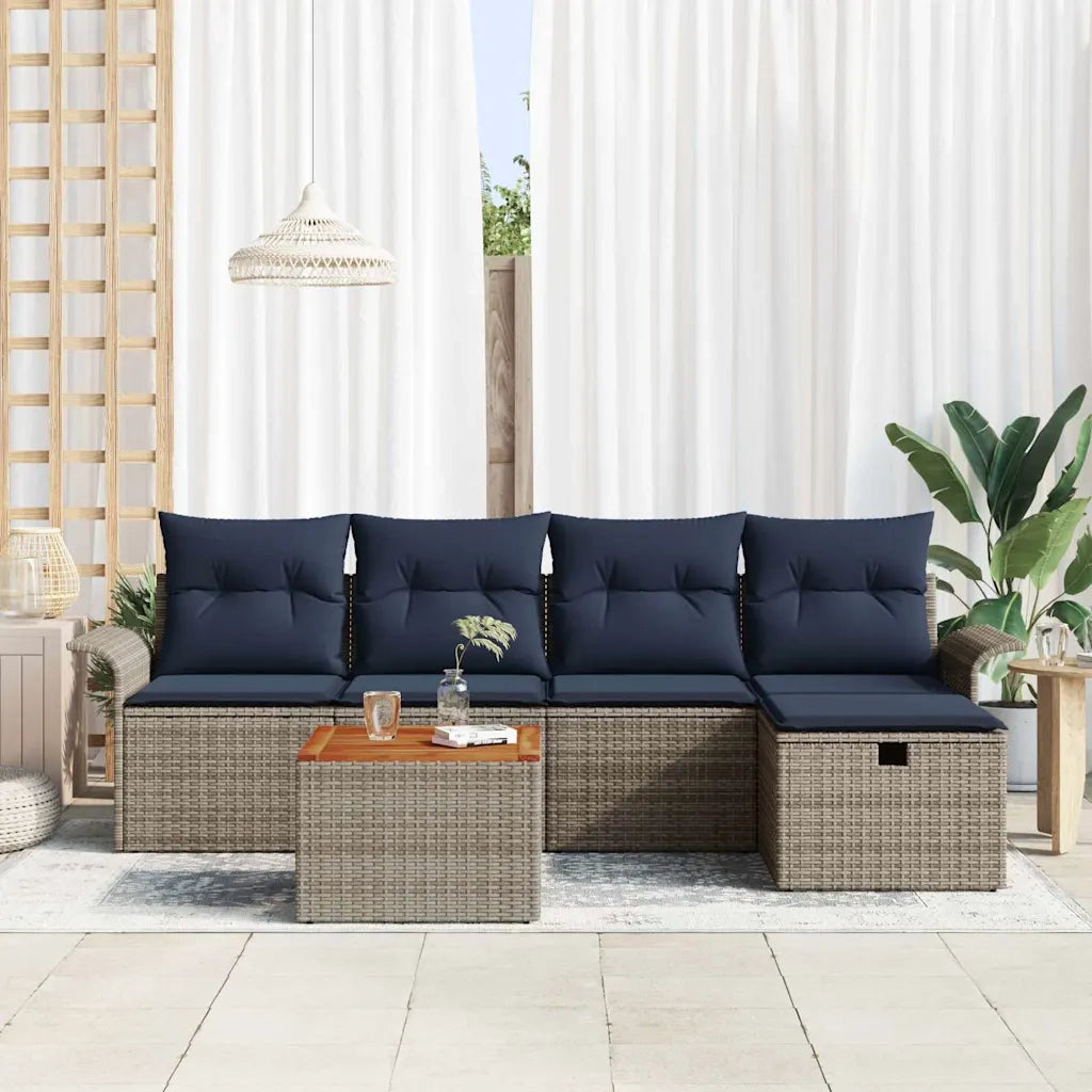 Set Divano da Giardino con cuscino 6 pcs Grigio polyrattan