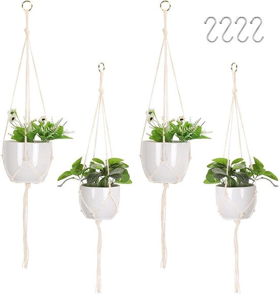 Pacchetto di 4 Appendiporta a Maglia a Trefola con Cordoncino di Cotone per Decorazione Bohémien per Interno Esterno Giardino Balcone Terrazza Finestra