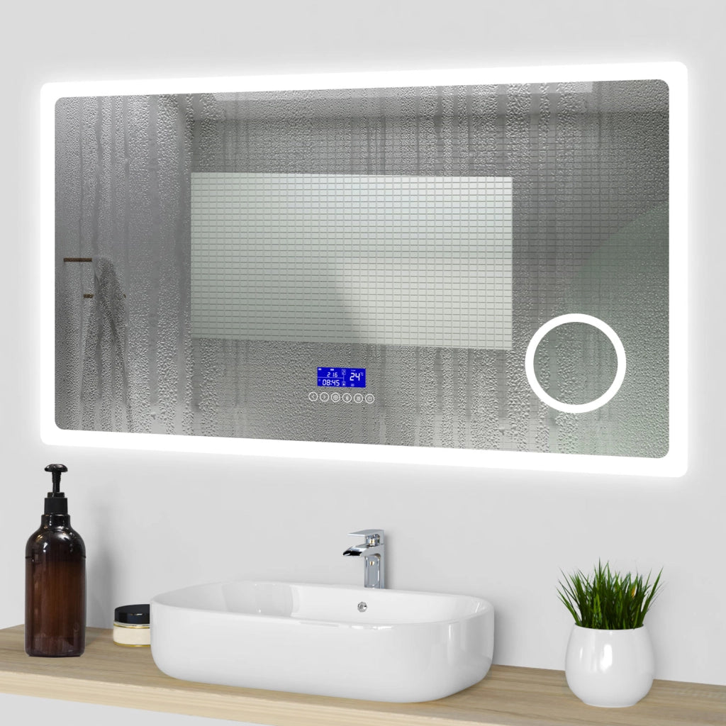 Aica Specchio da bagno a LED+140x80cm+Bluetooth+Lente d'ingrandimento