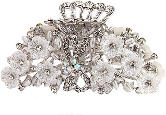 Haarklem con imitazione di perle e strass in argento con dettaglio di nodo per donne
