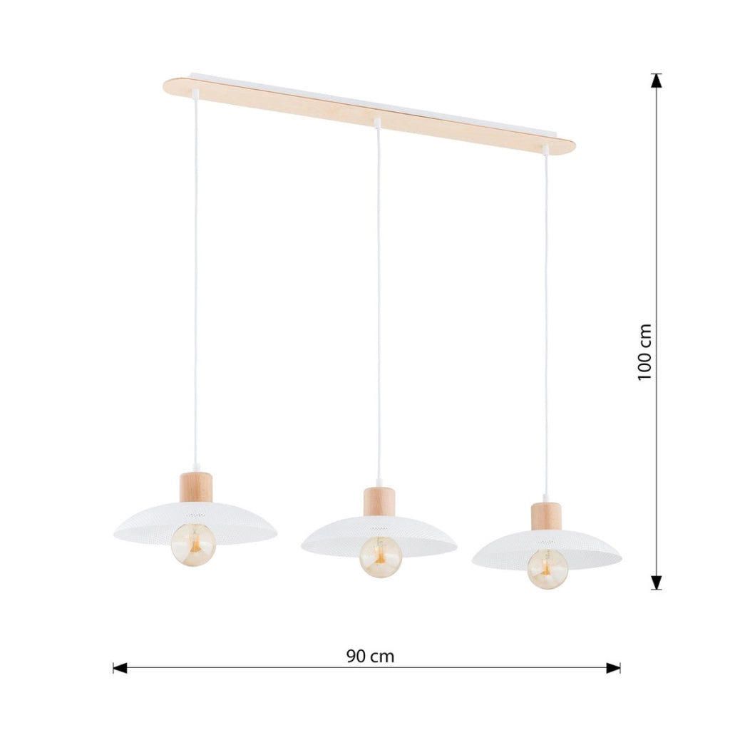 Lampada a sospensione KOBE 3 in acciaio bianco opaco e legno