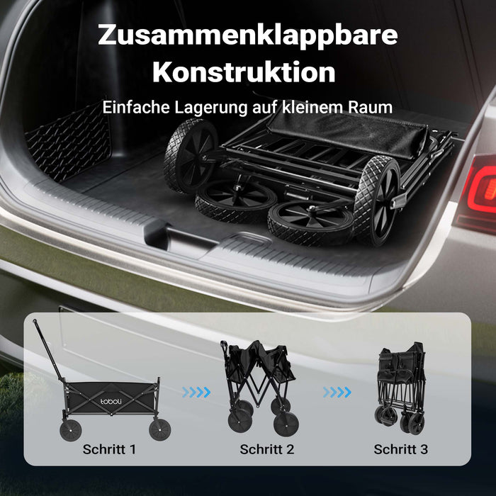 Toboli Carretto a mano pieghevole, max 100 kg, tessuto impermeabile nero, Carrello spiaggia