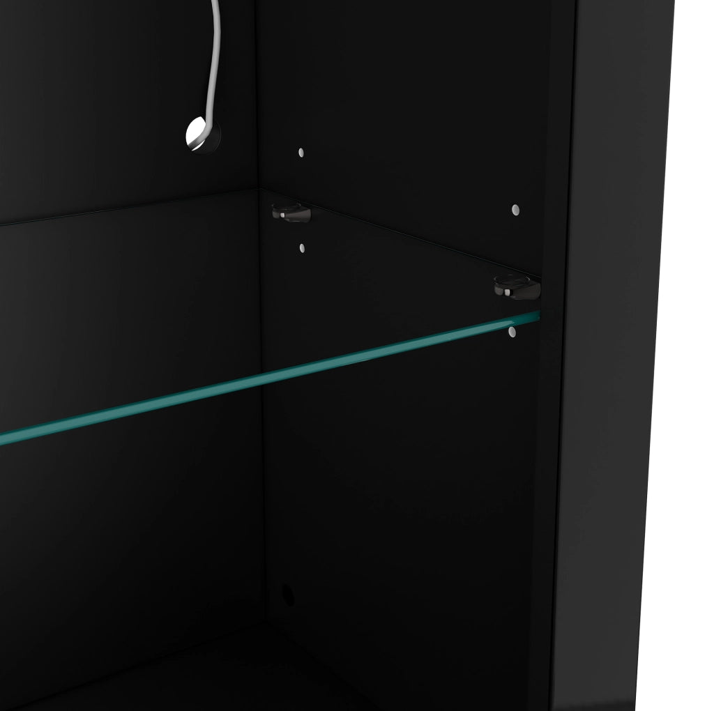 Vetrina 100x35x170 cm nera in MDF e vetro con LED， 2 ante