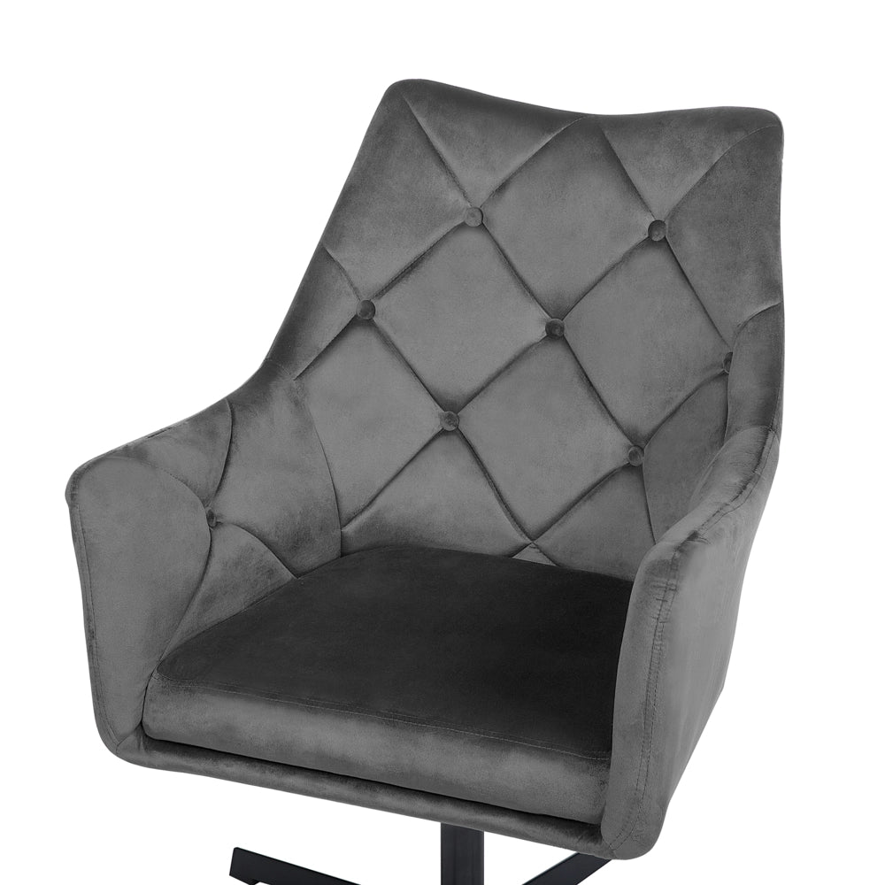 Poltrona velluto grigio 73L x 61W x 95H con schienale capitonnè a gamba singola in metallo Glam