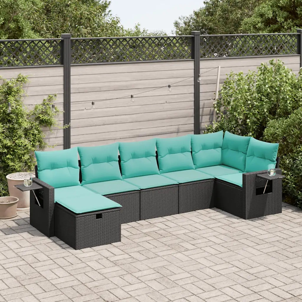 Set Divani da Giardino con Cuscini 7pz Nero Polyrattan