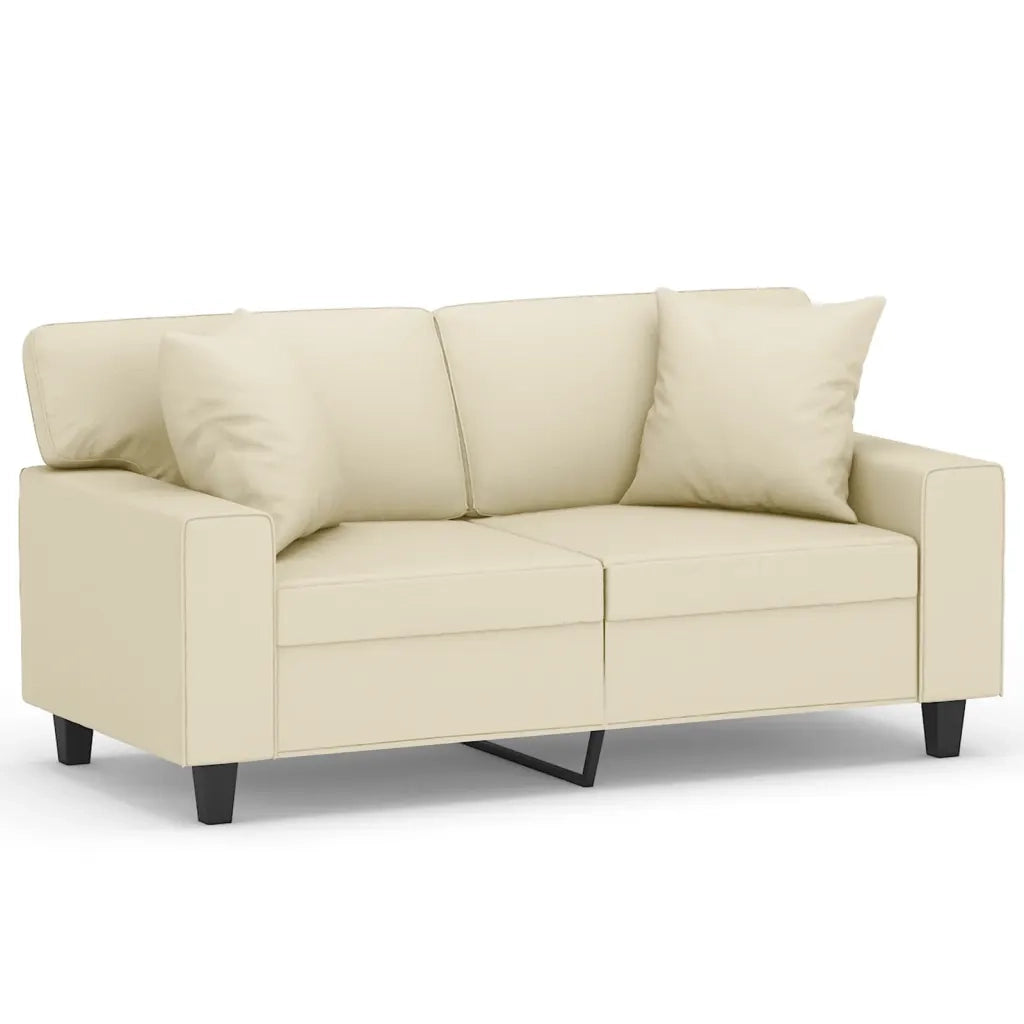 Divano a 2 Posti con Cuscini-Sofa 2 Posti con Cuscini Crema 120 cm in Similpelle 791021
