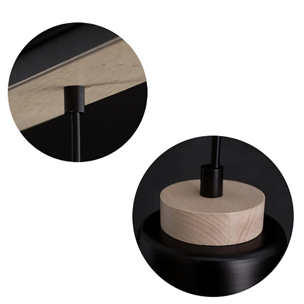 Applique 1 Luce Lancillotto A Cono In Acciaio Nero E Legno Naturale