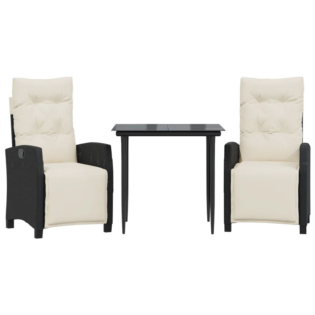 Set da Pranzo da Giardino 3 pz | Set Salotto da Giardino con Cuscini Nero in Polyrattan